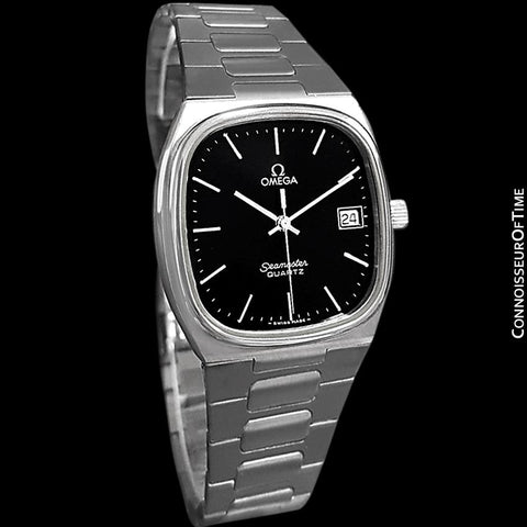1980 Omega Seamaster Classic Vintage Mens Black Dial Quartz Watch, Date - Stainless Steel
