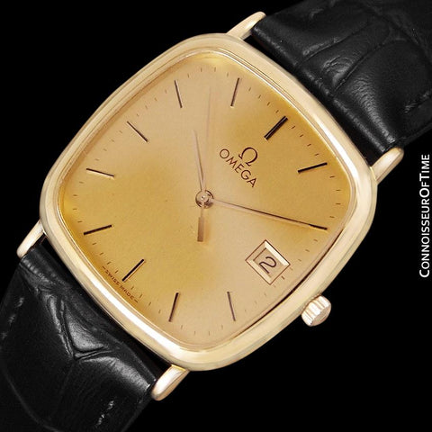 1987 Omega De Ville Vintage Mens Midsize Dress Watch with Quick-Setting Date - 18K Gold Plated and Stainless Steel