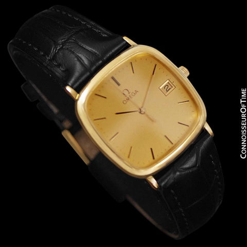 1987 Omega De Ville Vintage Mens Midsize Dress Watch with Quick-Setting Date - 18K Gold Plated and Stainless Steel