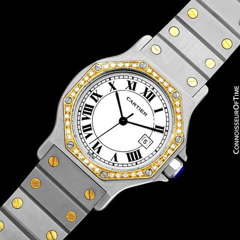 Cartier Santos Octagon Mens Midsize Watch, Automatic - Stainless Steel, 18K Gold and Diamonds