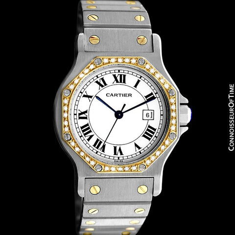 Cartier Santos Octagon Mens Midsize Watch, Automatic - Stainless Steel, 18K Gold and Diamonds