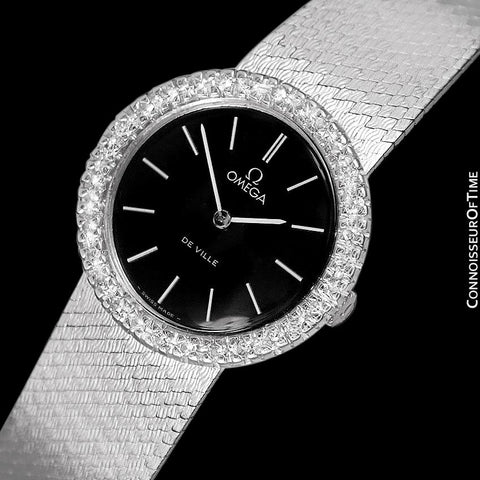 1978 Omega De Ville Vintage Ladies Handwound Watch with Full Length Bracelet - Stainless Steel & Diamonds