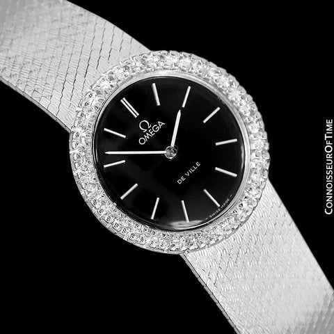 1978 Omega De Ville Vintage Ladies Handwound Watch with Full Length Bracelet - Stainless Steel & Diamonds