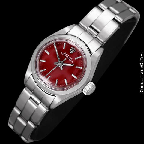 1979 Rolex Oyster Perpetual Ladies Vintage Watch with Berry Red Dial, No Date - Stainless Steel