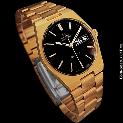 1973 Omega Geneve Classic Vintage Mens Watch, Automatic, Quick-Setting Day Date - 18K Gold Plated & Stainless Steel
