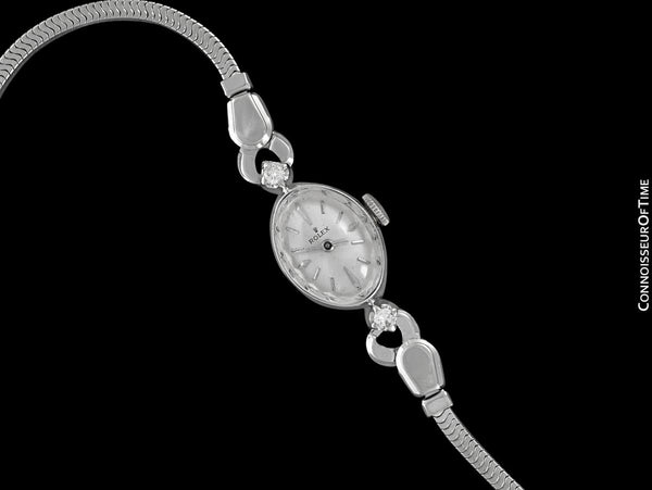 1960's Rolex Ladies Dress Watch, Silver Dial - 14K White Gold and Diamonds