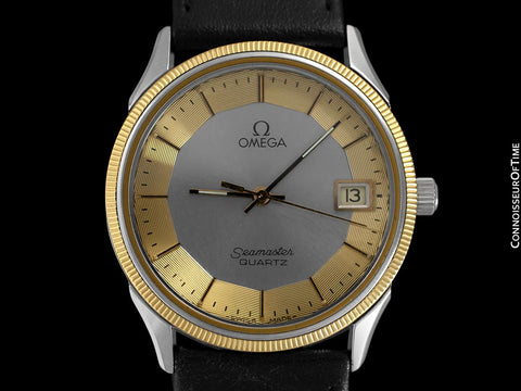 1980 Omega Seamaster Classic Accuset Vintage Mens Watch, 18K Gold Plated & Stainless Steel - Rare Dial with Pie Pan Look