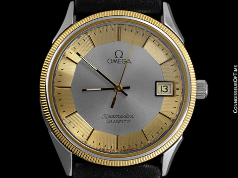 1980 Omega Seamaster Classic Accuset Vintage Mens Watch, 18K Gold Plated & Stainless Steel - Rare Dial with Pie Pan Look