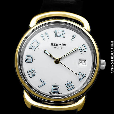 Hermes Mens Midsize Unisex Pullman Watch - 18K Gold Plated & Stainless Steel