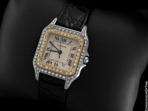 Cartier Panthere Two-Tone Mens Mens Midsize / Unisex Watch - Stainless Steel, 18K Gold Plated & Diamonds