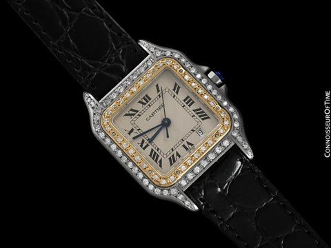 Cartier Panthere Two-Tone Mens Mens Midsize / Unisex Watch - Stainless Steel, 18K Gold Plated & Diamonds