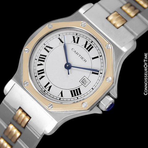 Cartier Santos Octagon Godron Mens Midsize Watch, Automatic - Stainless Steel & 18K Gold