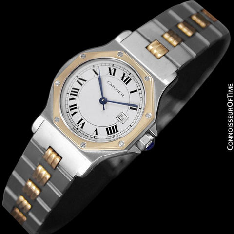 Cartier Santos Octagon Godron Mens Midsize Watch, Automatic - Stainless Steel & 18K Gold