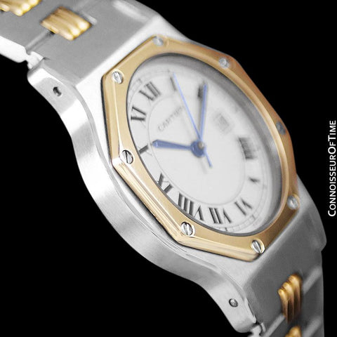 Cartier Santos Octagon Godron Mens Midsize Watch, Automatic - Stainless Steel & 18K Gold