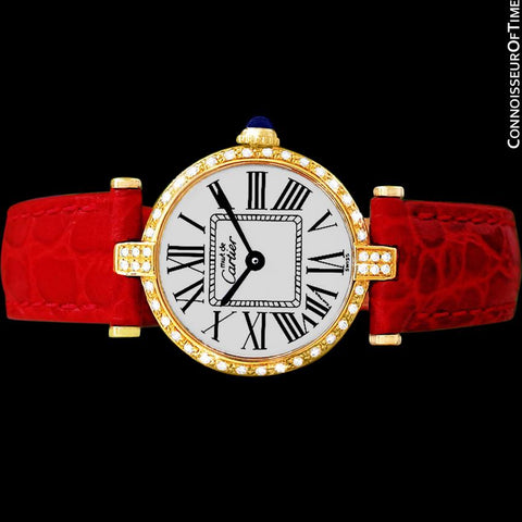 Must De Cartier Vendome Ladies Vermeil Watch - 18K Gold Over Sterling Silver with Diamonds
