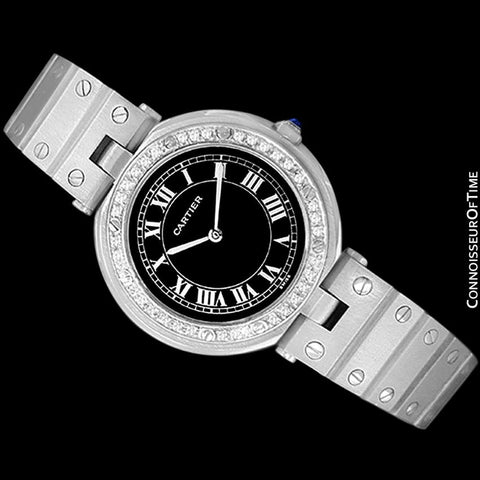 Cartier Santos Vendome Ladies Quartz Watch with Black Dial - Stainless Steel & Diamonds