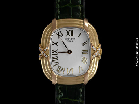 Hermes Lupine Ladies Watch - Solid 18K Gold with Original Factory Hermes Diamonds