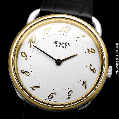 Hermes Midsize Arceau Mens or Large Unisex Watch - 18K Gold Plated and Stainless Steel
