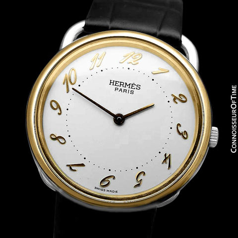 Hermes Midsize Arceau Mens or Large Unisex Watch - 18K Gold Plated and Stainless Steel