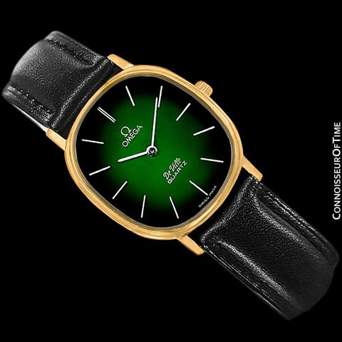 1980 Omega De Ville Vintage Mens Midsize Green Vignette Dial Watch - 18K Gold Plated