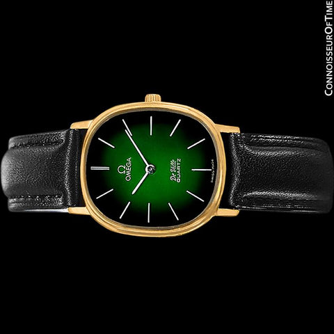 1980 Omega De Ville Vintage Mens Midsize Green Vignette Dial Watch - 18K Gold Plated