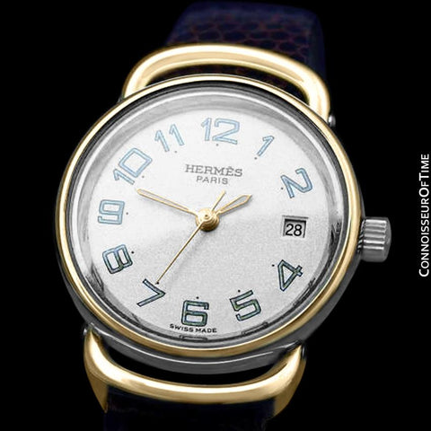 Hermes Pullman Ladies Special Silver Flake Dial Watch with Date - 18K Gold Plated and Stainless Steel