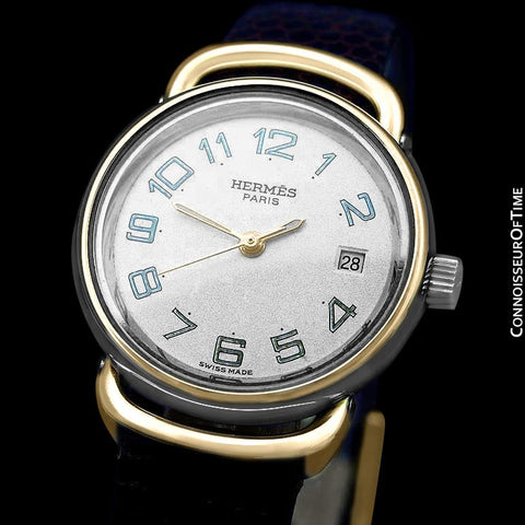 Hermes Pullman Ladies Special Silver Flake Dial Watch with Date - 18K Gold Plated and Stainless Steel