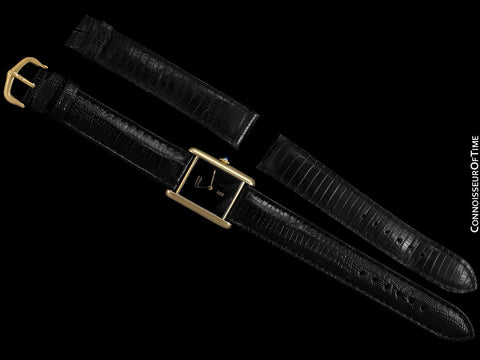 Cartier Vintage Mens Tank Watch with Black Dial - Gold Vermeil, 18K Gold over Sterling Silver