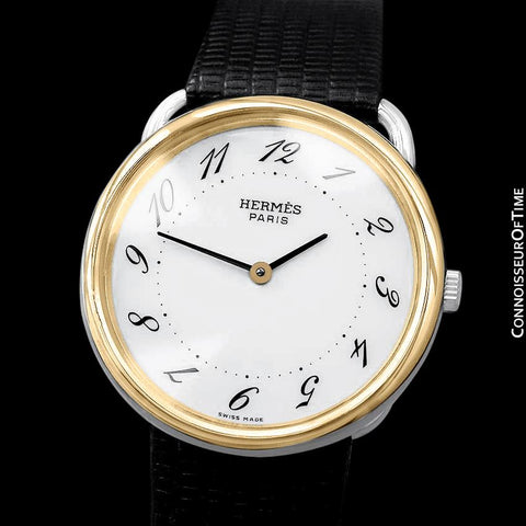 Hermes Arceau Midsize Mens or Larger Unisex Watch - 18K Gold Plated and Stainless Steel