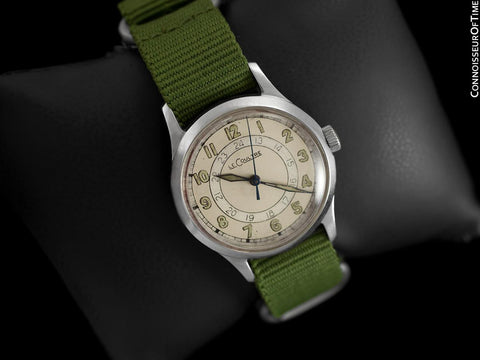 1944 Jaeger LeCoultre Vintage Mens Midsize Watch, 24 Hour Military Style - Stainless Steel