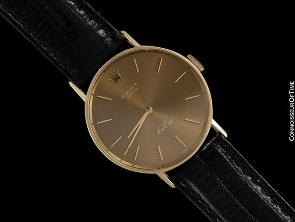 1974 Rolex Cellini Vintage Mens Midsize 31mm Round Monochromatic Watch, Dark Champagne Dial, Ref. 3833 - 14K Gold