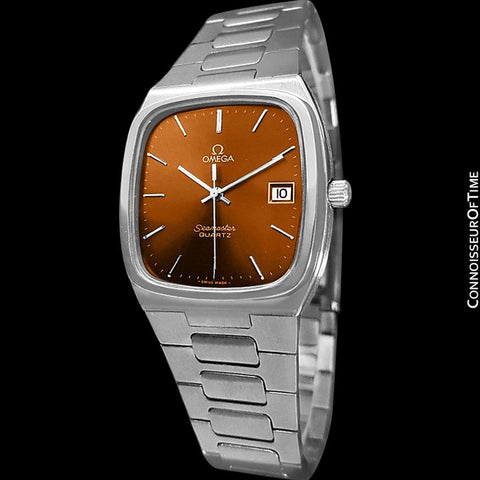 1980 Omega Seamaster Classic Vintage Mens Burnt Sienna / Copper Brown Dial Quartz Watch, Date - Stainless Steel