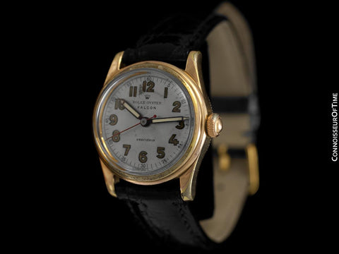 1940's Rolex Oyster Falcon Vintage Mens Midsize "Boys" WWII Military Style Watch - 14K Gold Filled & Stainless Steel