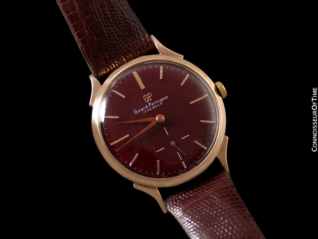 1960's Girard Perregaux Vintage Large 37mm Mens Wine Dial Dress Watch - Connoisseur of Time 1960's Girard Perregaux Vintage Large 37mm Mens Wine Dial Dress Watch - Connoisseur of Time