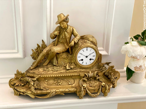 French Gilt-Bronze Figural Hunter Mantel Clock - *OWNED & USED in Master Bedroom by JOHNNY CASH*