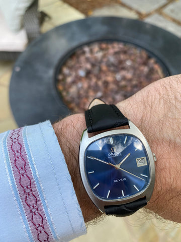 1970 Omega De Ville Vintage Mens Automatic Blue Dial Dress Watch - Stainless Steel