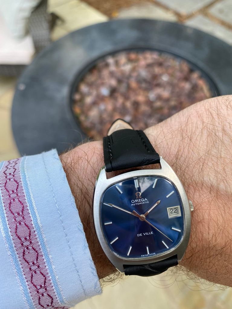 1970 Omega De Ville Vintage Mens Automatic Blue Dial Dress Watch - Sta - Connoisseur of Time 1970 Omega De Ville Vintage Mens Automatic Blue Dial Dress Watch - Sta - Connoisseur of Time